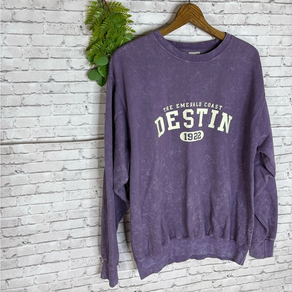 Novelty Destination Destin Florida Purple Tie Dye Crewneck - Picture 2 of 3